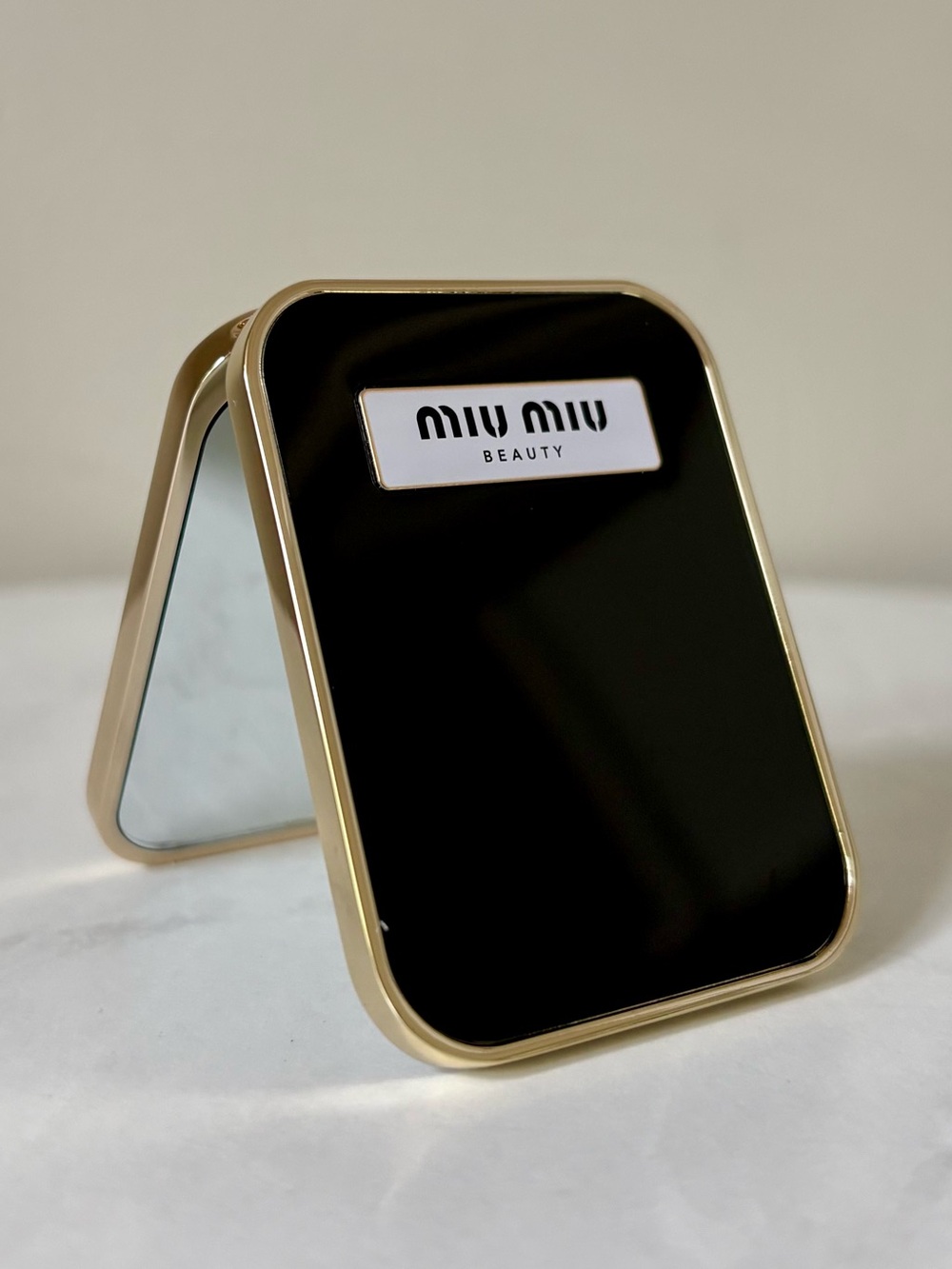 Miu Miu Black and Gold Folding Compact Mirror